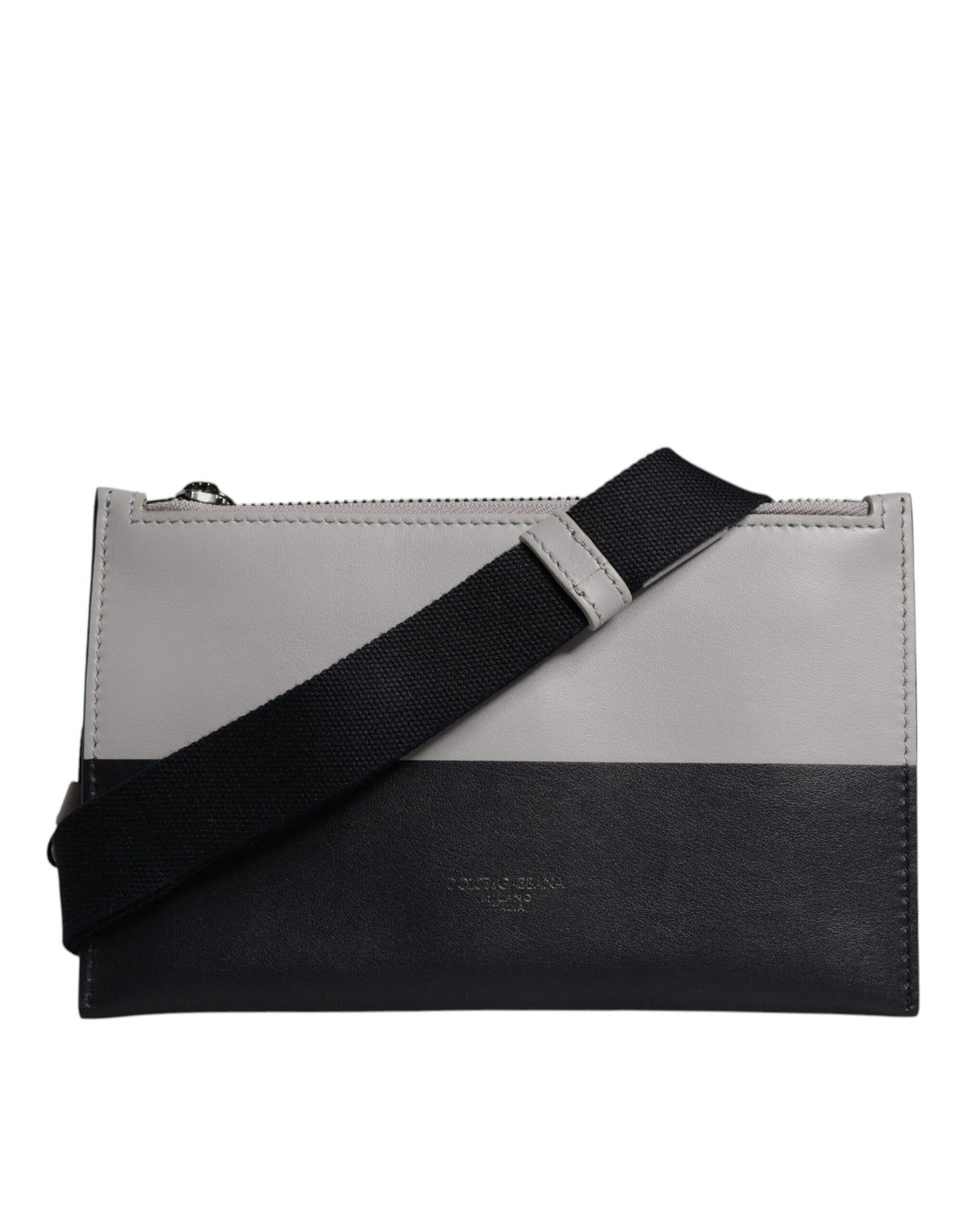 Sac bandoulière Dolce & Gabbana en cuir noir et blanc avec logo en relief