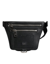 Sac banane Dolce & Gabbana en cuir de veau noir avec plaque logo pour homme