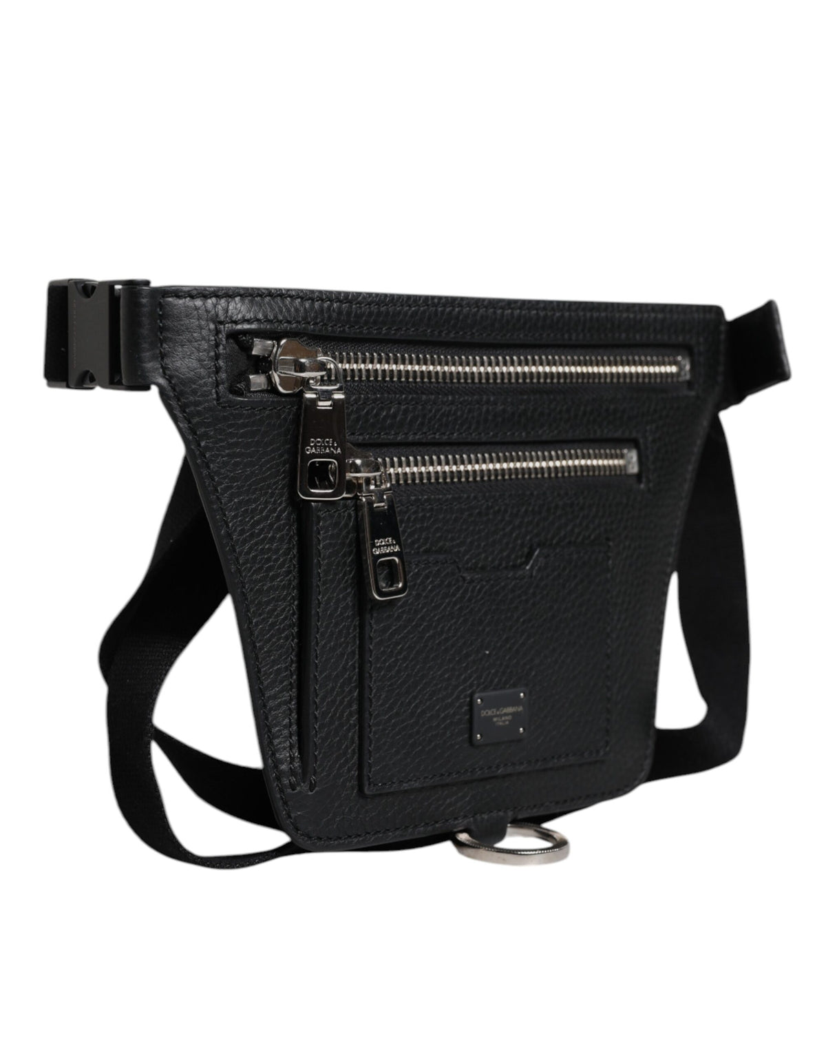 Sac banane Dolce & Gabbana en cuir de veau noir avec plaque logo pour homme