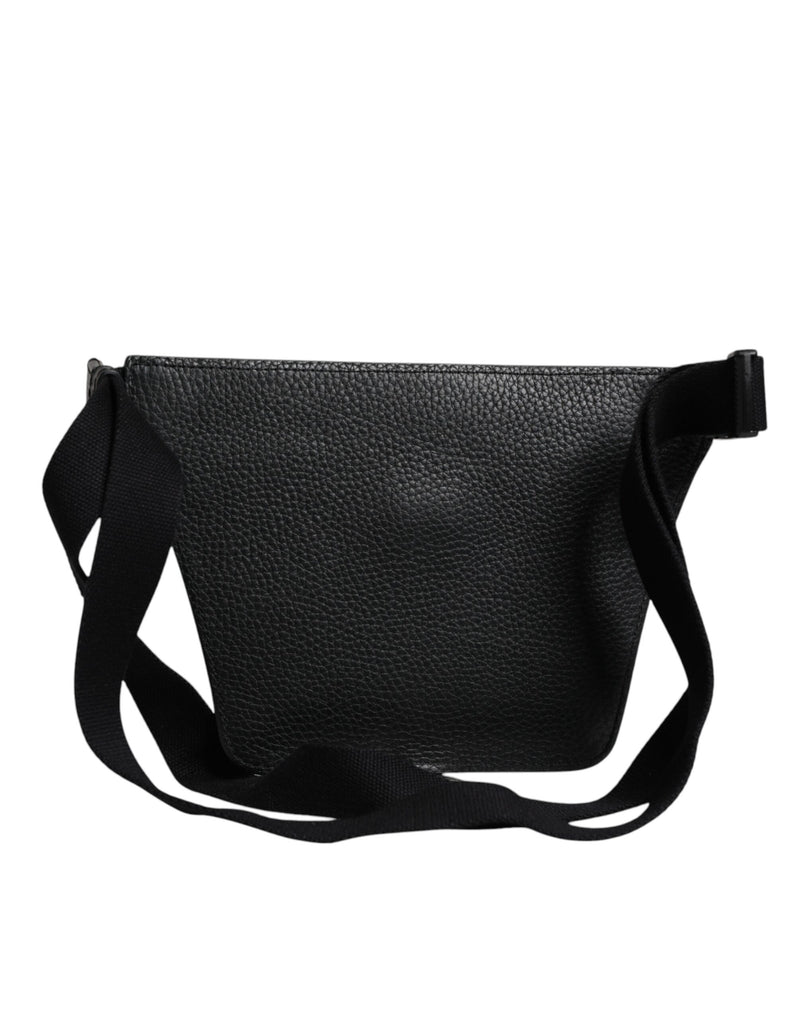 Sac banane Dolce & Gabbana en cuir de veau noir avec plaque logo pour homme