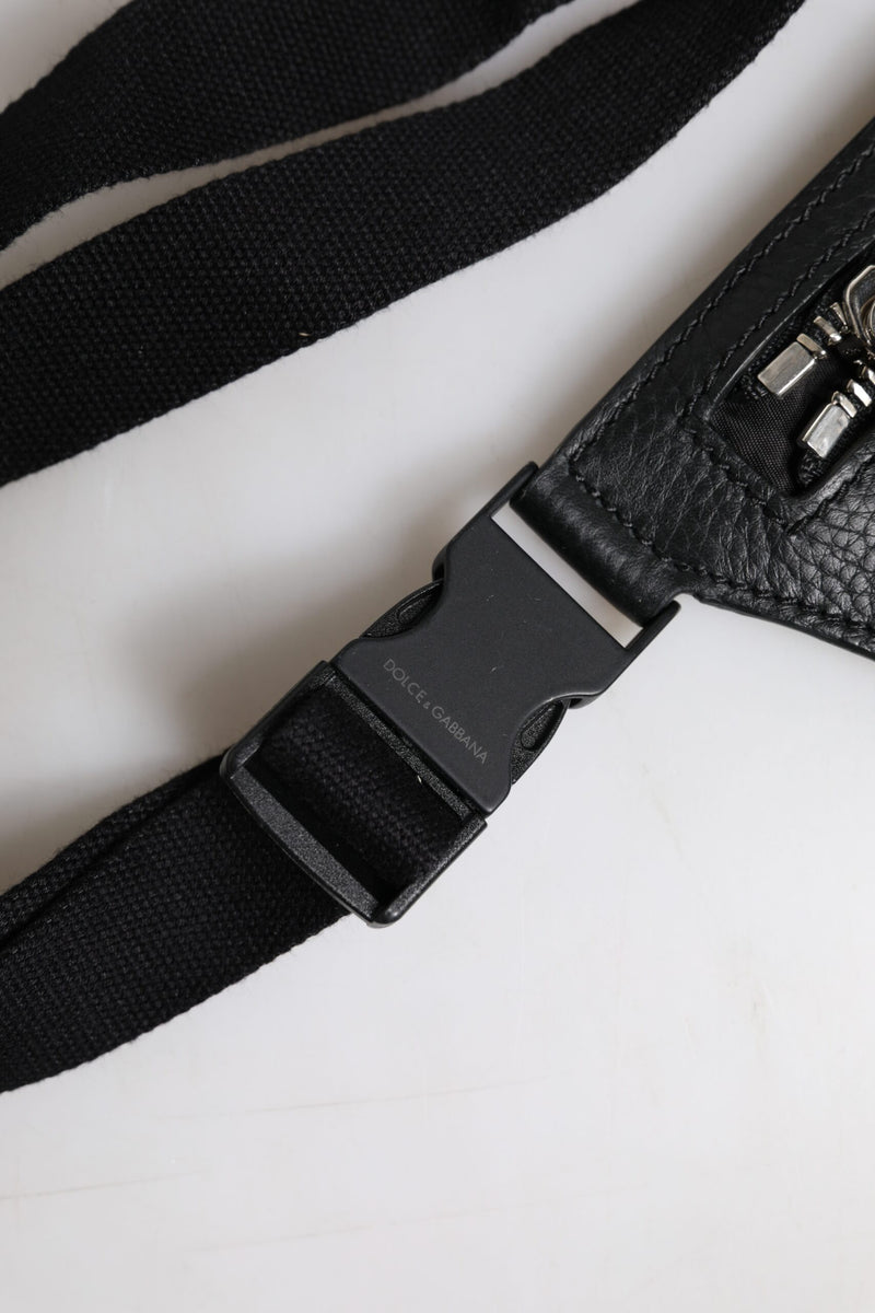 Sac banane Dolce & Gabbana en cuir de veau noir avec plaque logo pour homme