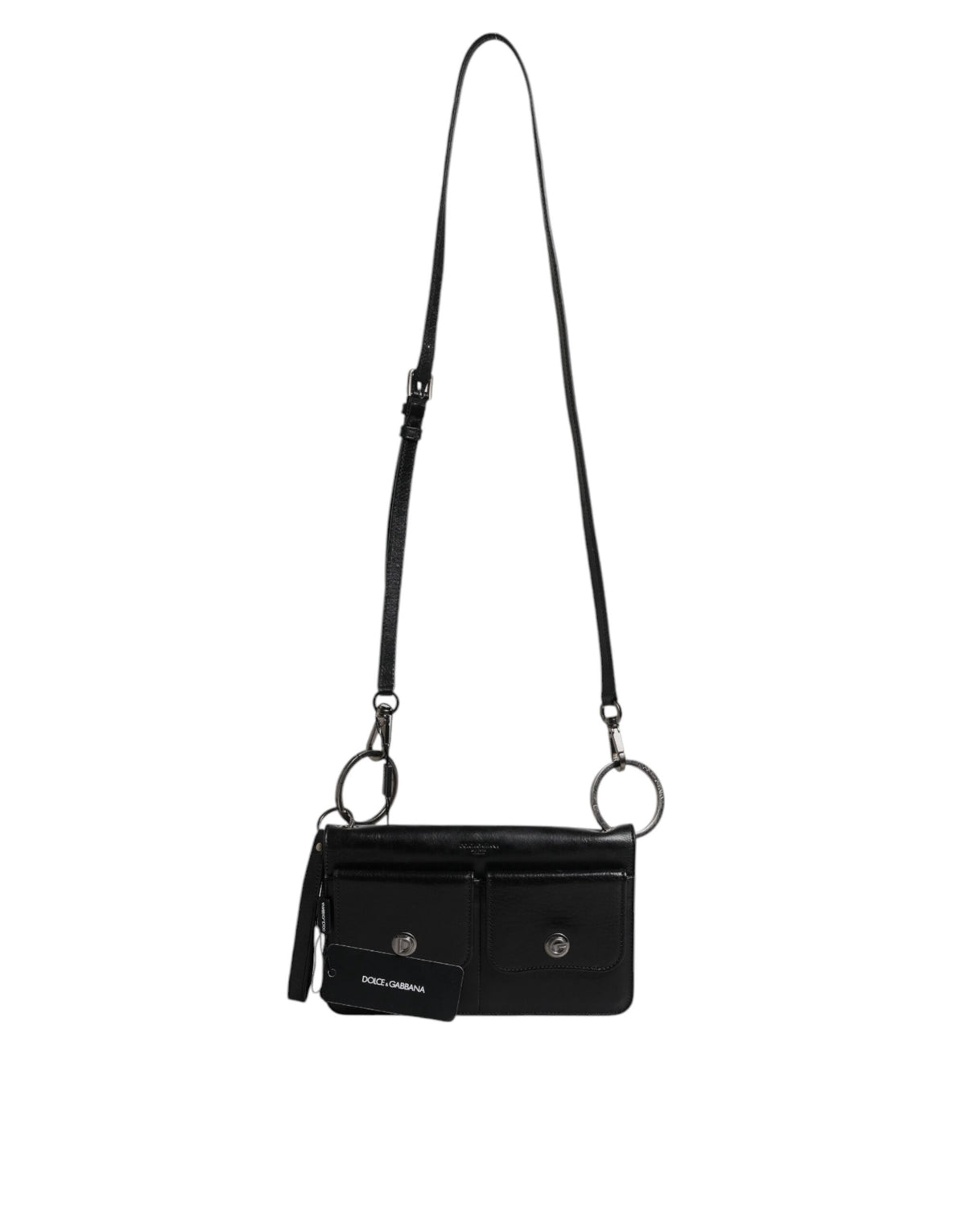Sac à bandoulière en cuir noir Dolce & Gabbana avec logo