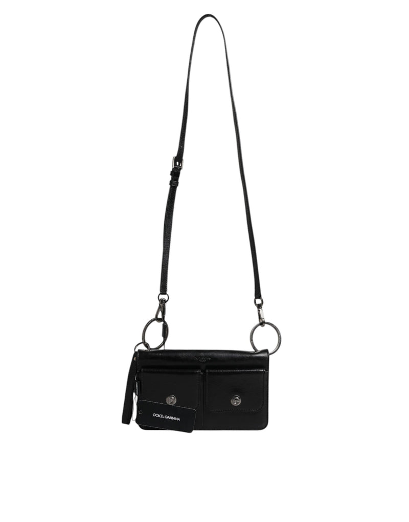 Sac à bandoulière en cuir noir Dolce & Gabbana avec logo