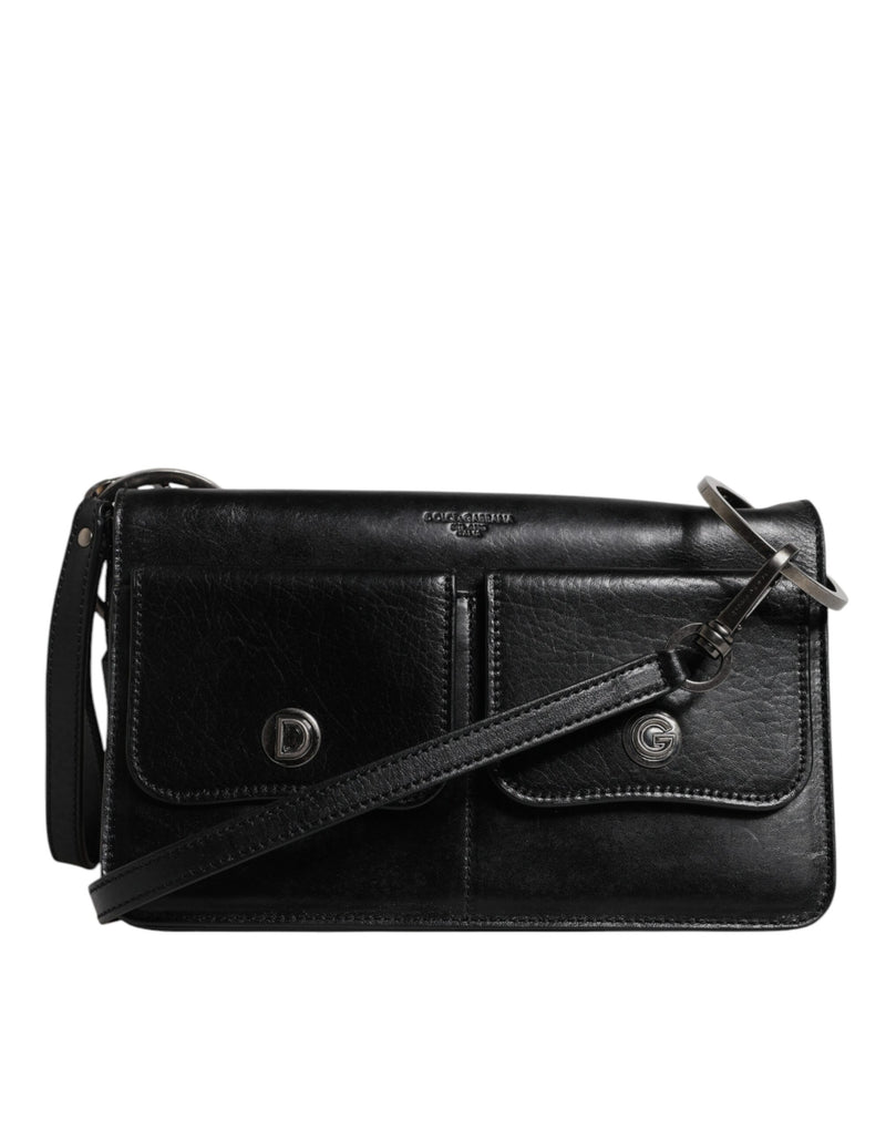 Sac à bandoulière en cuir noir Dolce & Gabbana avec logo