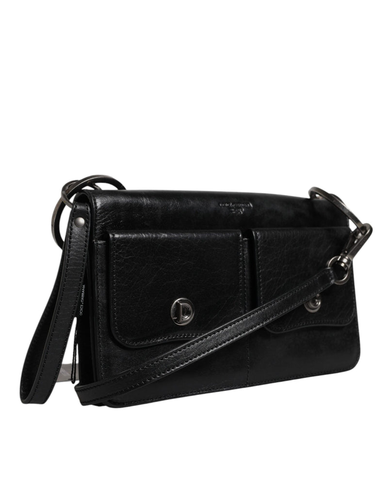 Sac à bandoulière en cuir noir Dolce & Gabbana avec logo