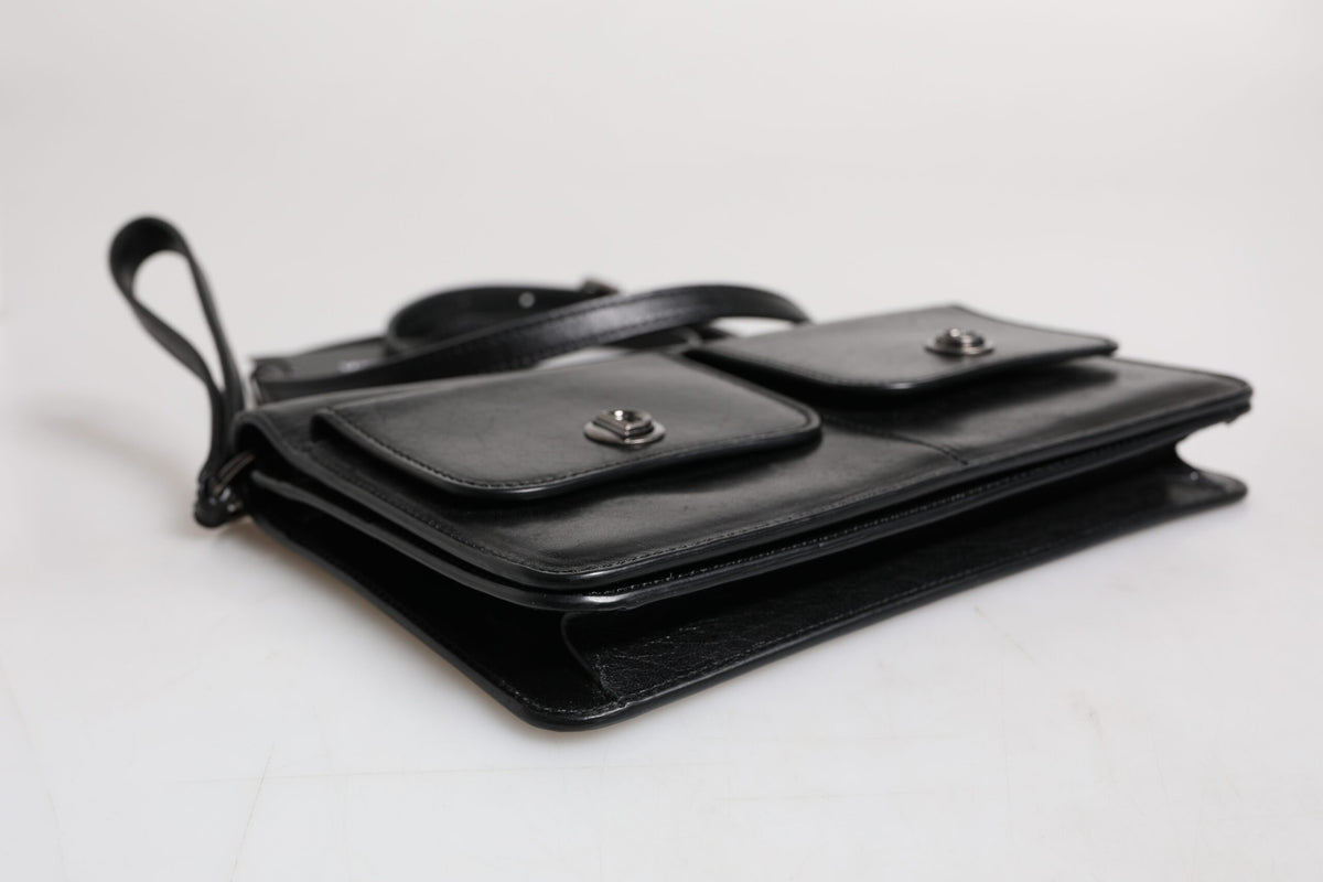 Sac à bandoulière en cuir noir Dolce & Gabbana avec logo