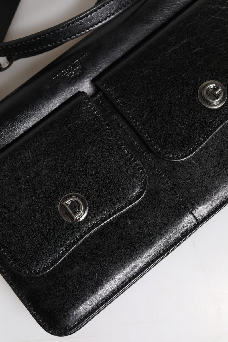 Sac à bandoulière en cuir noir Dolce & Gabbana avec logo