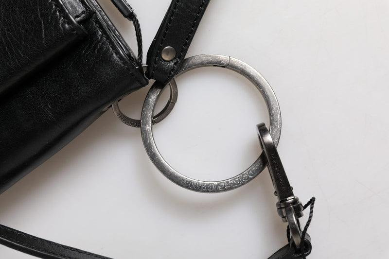 Sac à bandoulière en cuir noir Dolce & Gabbana avec logo