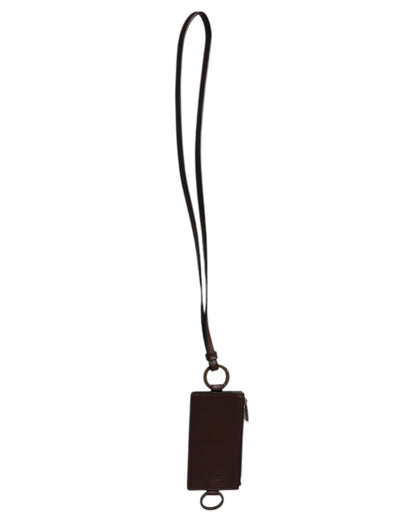 Dolce & Gabbana Bruin Kalfsleren Lanyard Logo Kaarthouder Portemonnee