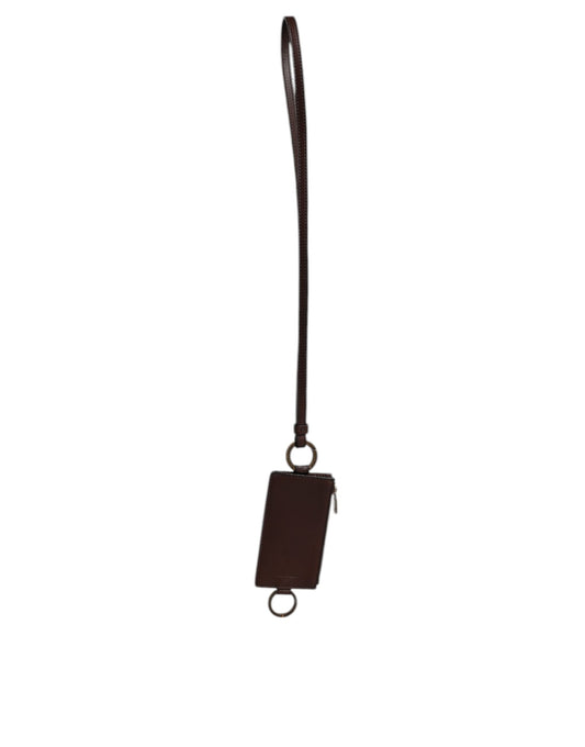 Dolce & Gabbana Bruin Kalfsleren Lanyard Logo Kaarthouder Portemonnee