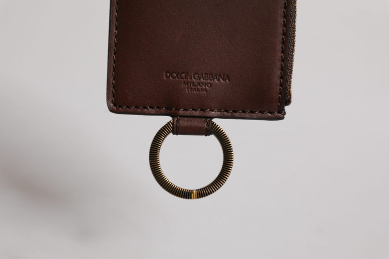 Portefeuille porte-cartes Dolce &amp; Gabbana en cuir de veau marron avec cordon et logo