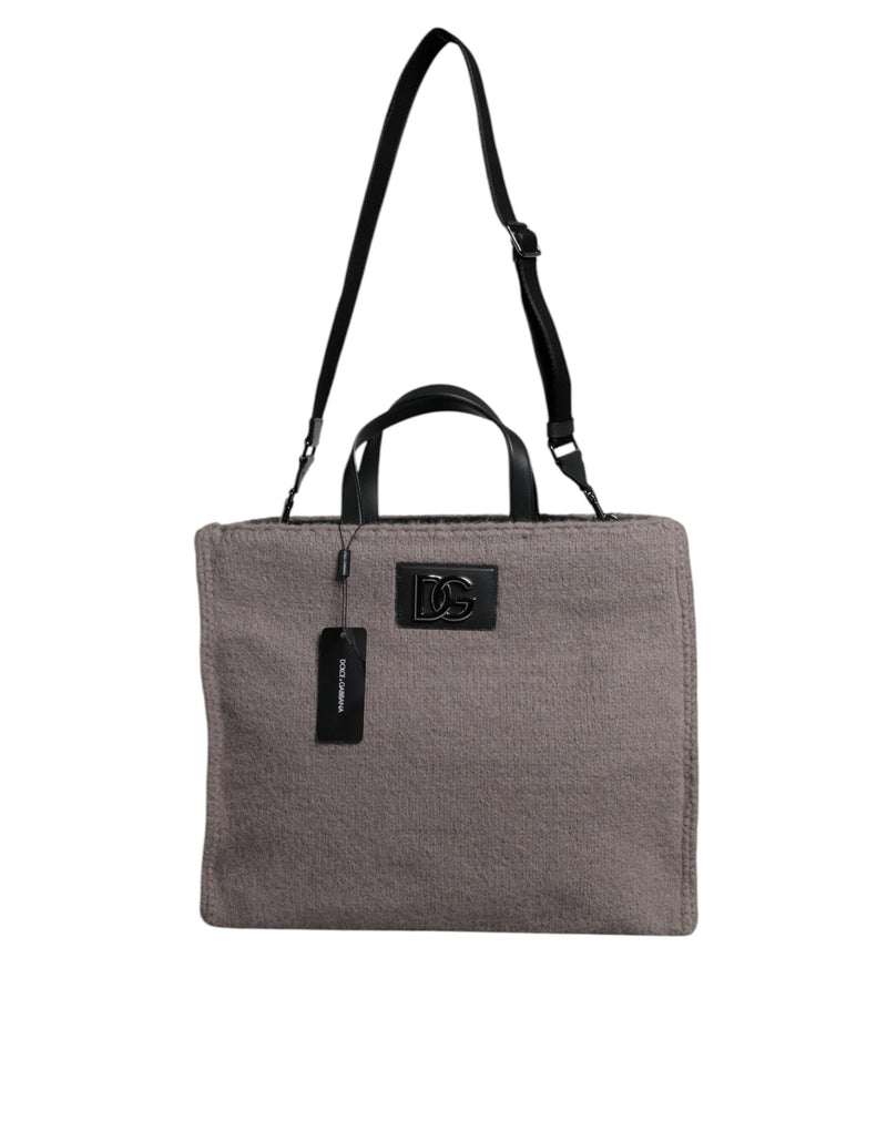 Sac fourre-tout à bandoulière Dolce & Gabbana en laine d'alpaga grise avec plaque logo