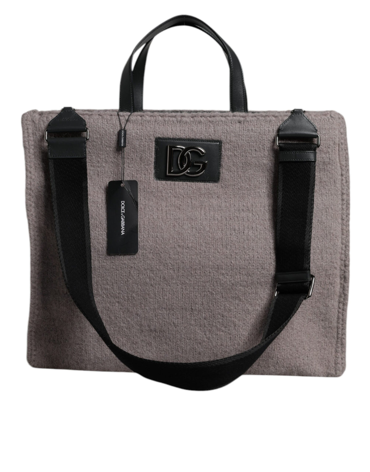 Sac fourre-tout à bandoulière Dolce & Gabbana en laine d'alpaga grise avec plaque logo