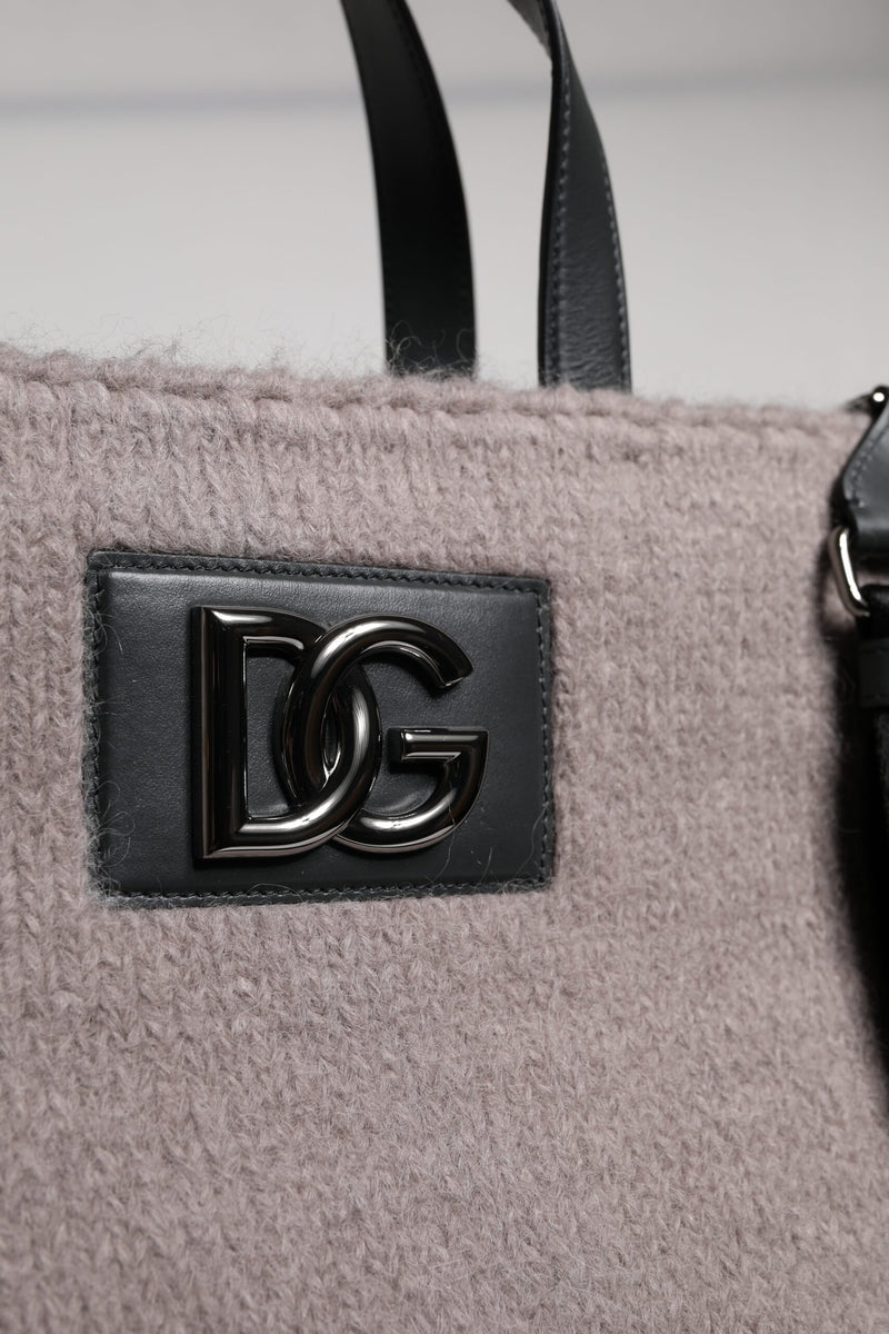 Sac fourre-tout à bandoulière Dolce & Gabbana en laine d'alpaga grise avec plaque logo