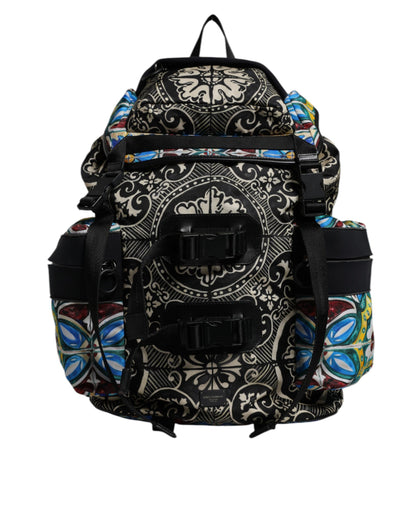 Sac à dos en nylon imprimé majolique multicolore Dolce & Gabbana