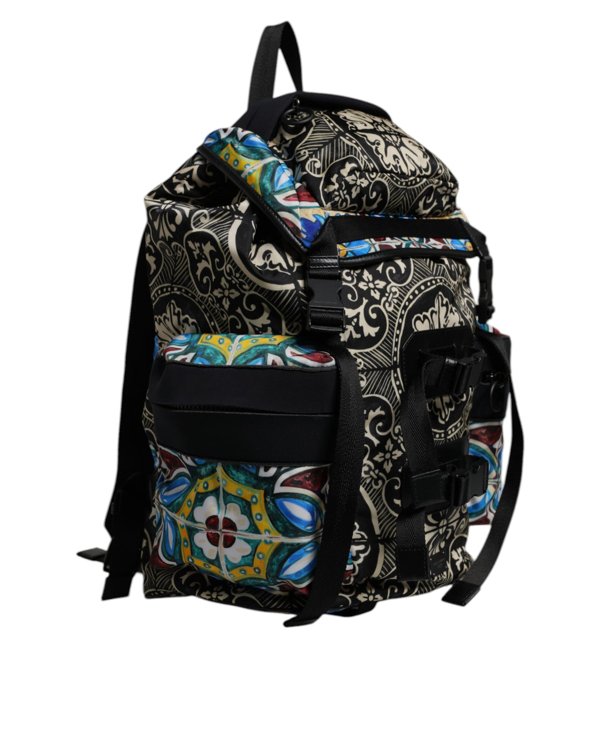 Sac à dos en nylon imprimé majolique multicolore Dolce & Gabbana