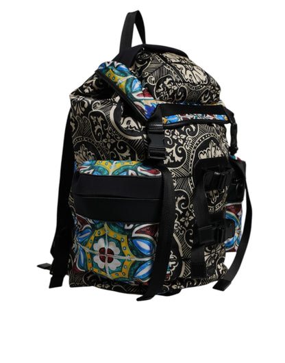 Sac à dos en nylon imprimé majolique multicolore Dolce & Gabbana