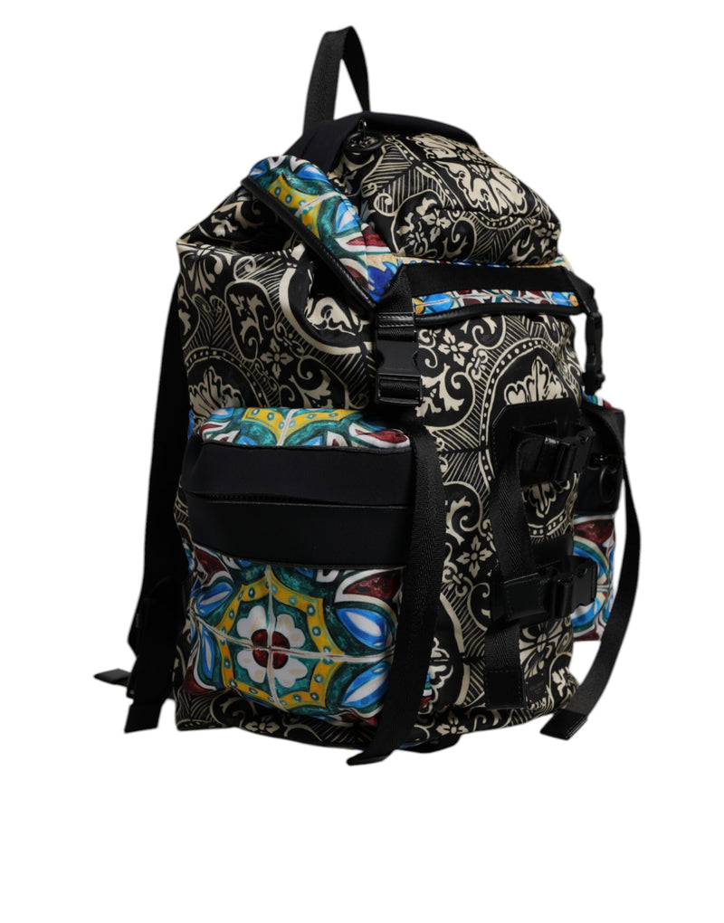 Sac à dos en nylon imprimé majolique multicolore Dolce & Gabbana