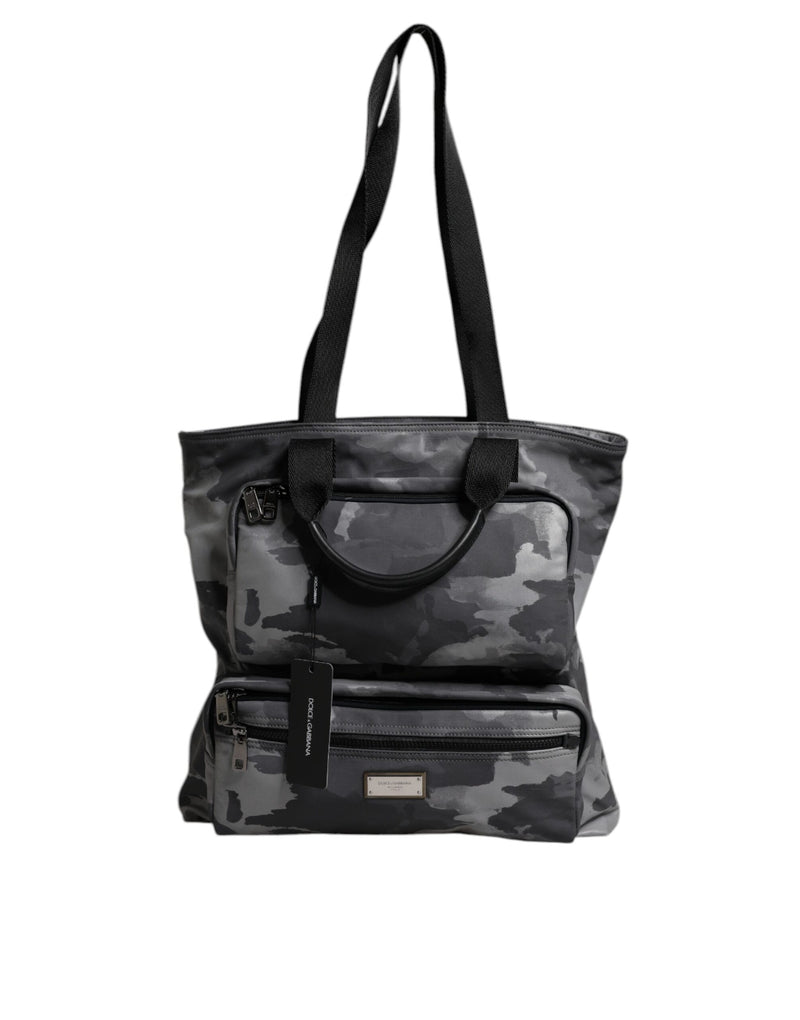 Sac fourre-tout en coton camouflage gris Dolce & Gabbana à compartiments multiples