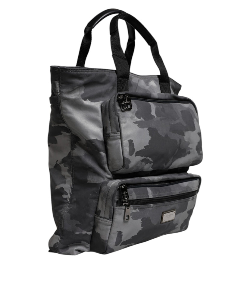 Sac fourre-tout en coton camouflage gris Dolce & Gabbana à compartiments multiples