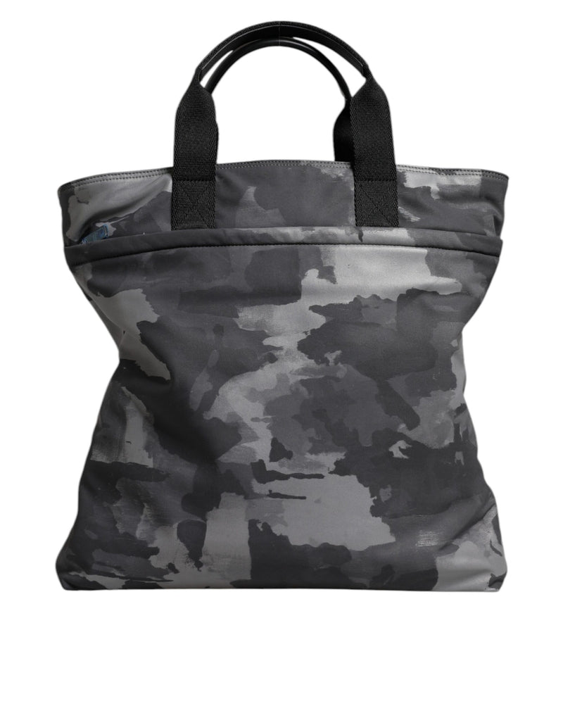 Sac fourre-tout en coton camouflage gris Dolce & Gabbana à compartiments multiples