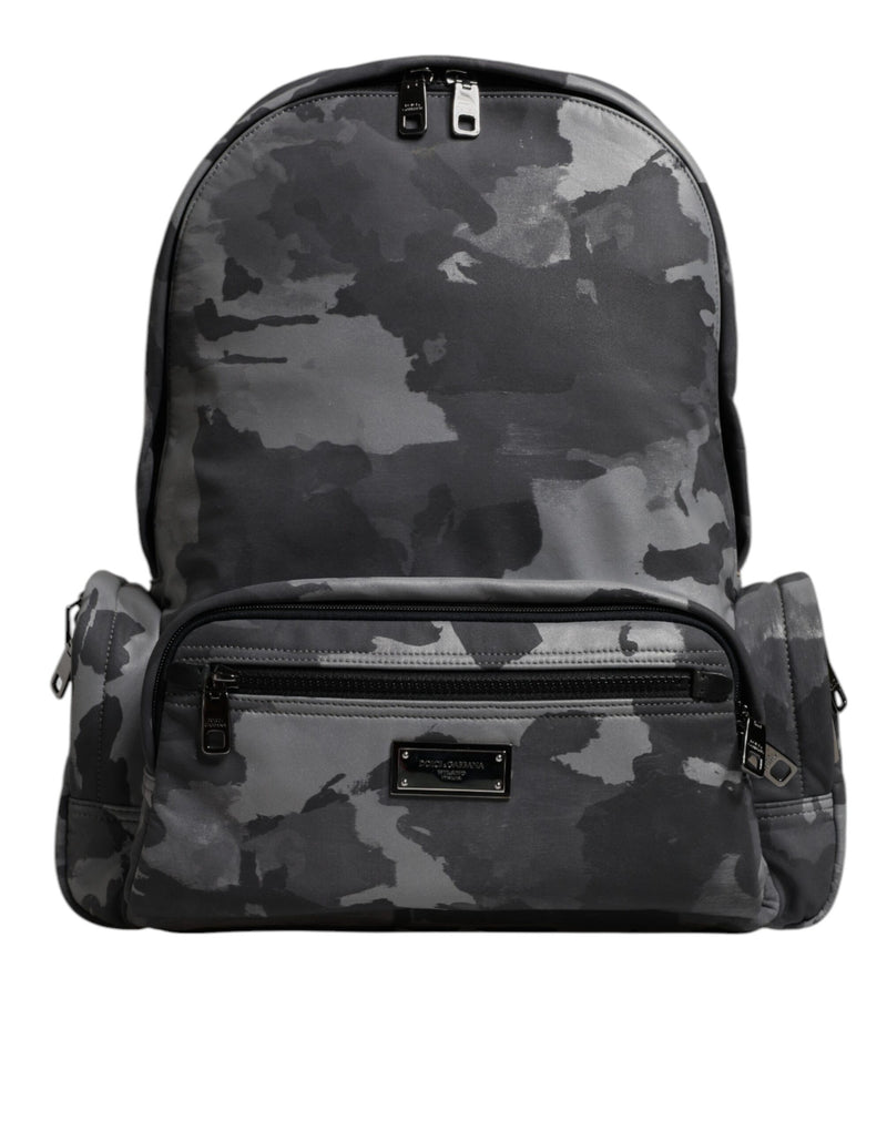 Dolce & Gabbana Grijze Katoenen Camouflage Logo Plaque Rugzaktas