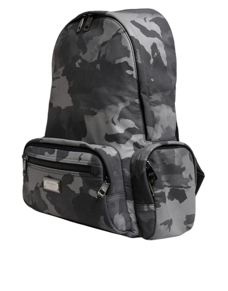 Dolce & Gabbana Grijze Katoenen Camouflage Logo Plaque Rugzaktas