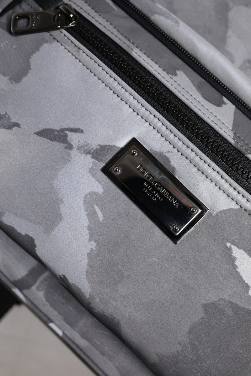 Dolce & Gabbana Grijze Katoenen Camouflage Logo Plaque Rugzaktas