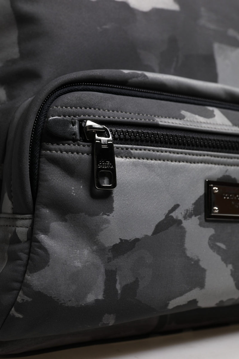 Dolce & Gabbana Grijze Katoenen Camouflage Logo Plaque Rugzaktas