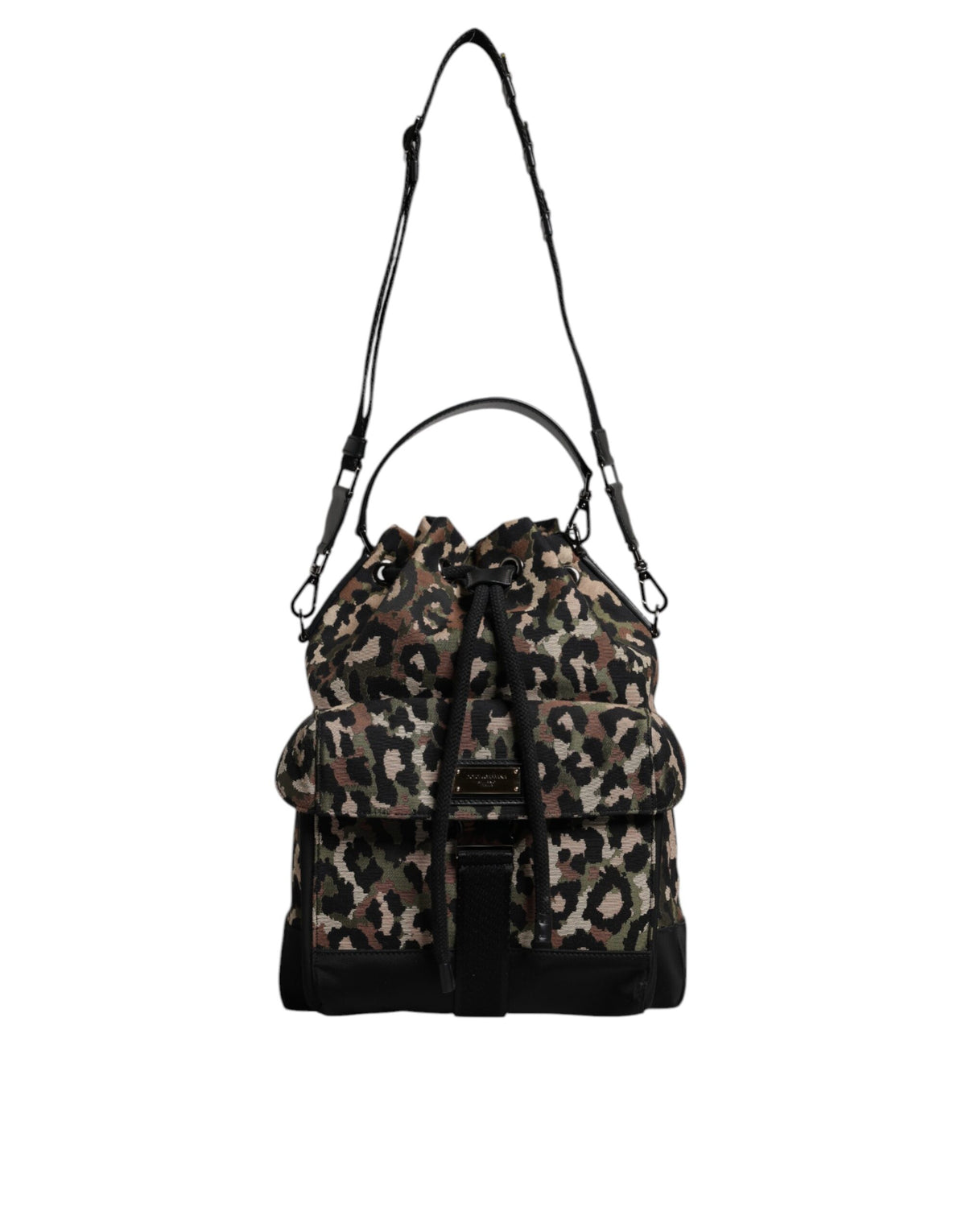 Sac seau à bandoulière en coton léopard multicolore Dolce & Gabbana