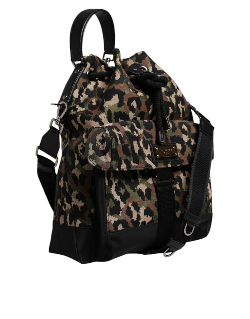 Sac seau à bandoulière en coton léopard multicolore Dolce & Gabbana