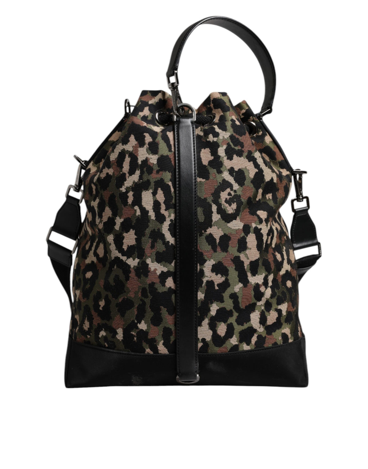Sac seau à bandoulière en coton léopard multicolore Dolce & Gabbana