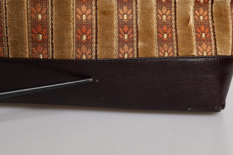 Sac à main de voyage Dolce & Gabbana en velours beige et cuir jacquard marron