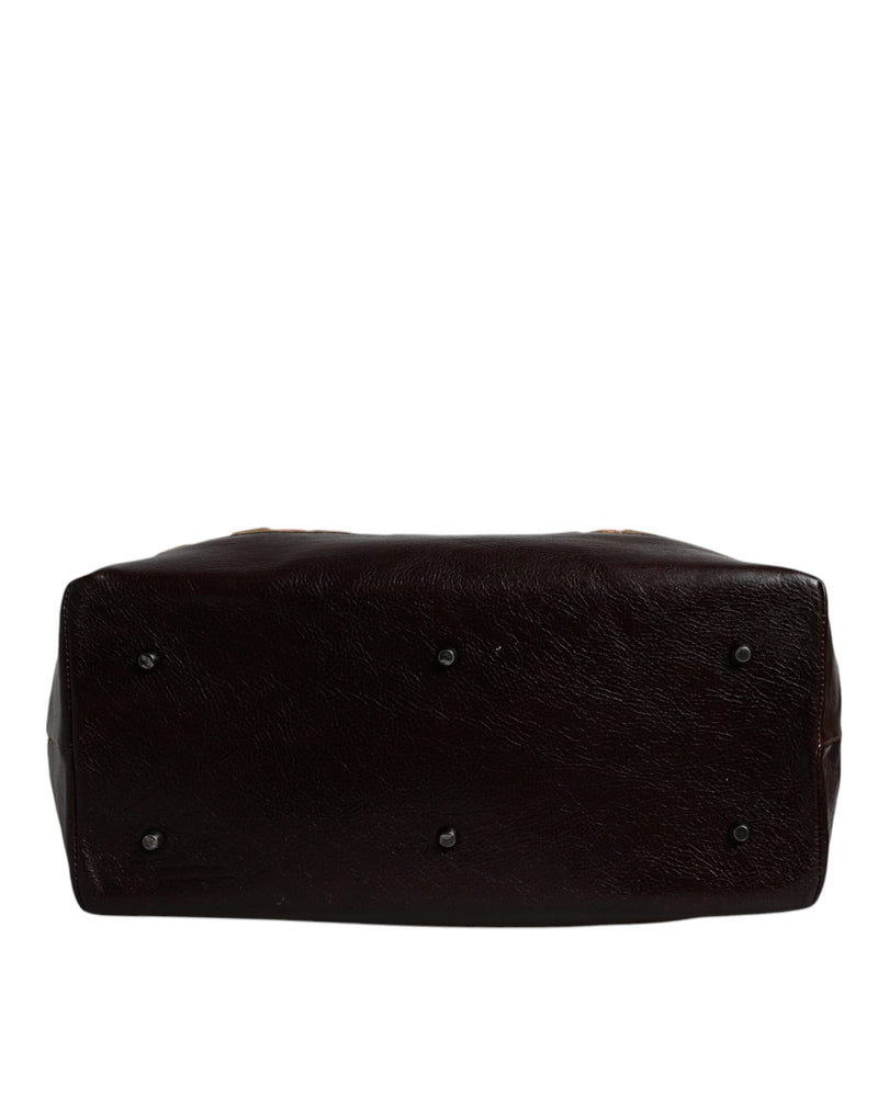 Sac à main de voyage Dolce & Gabbana en velours beige et cuir jacquard marron