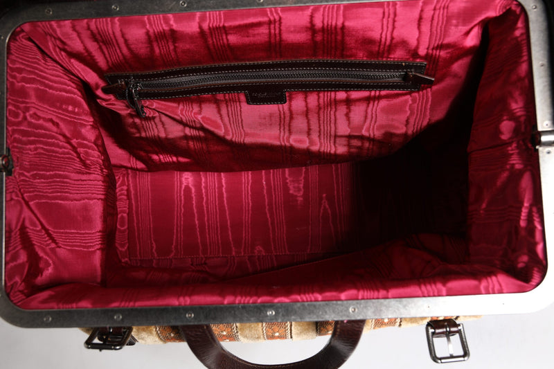 Sac à main de voyage Dolce & Gabbana en velours beige et cuir jacquard marron