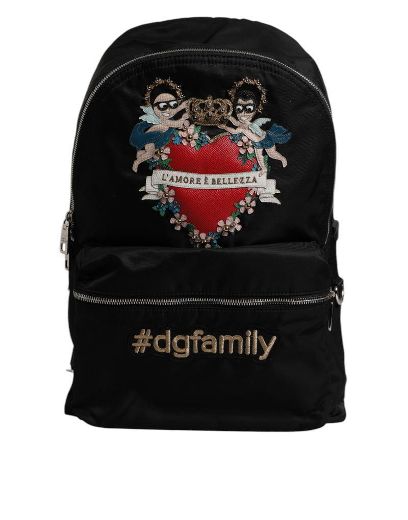 Sac à dos Dolce & Gabbana en nylon noir #DGFAMILY orné de strass VULCANO