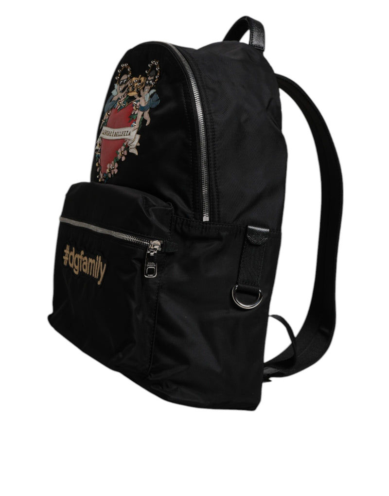 Sac à dos Dolce & Gabbana en nylon noir #DGFAMILY orné de strass VULCANO