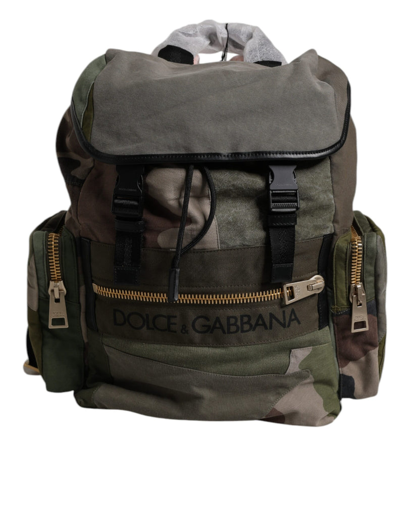 Sac à dos d'école patchwork vert militaire Dolce & Gabbana