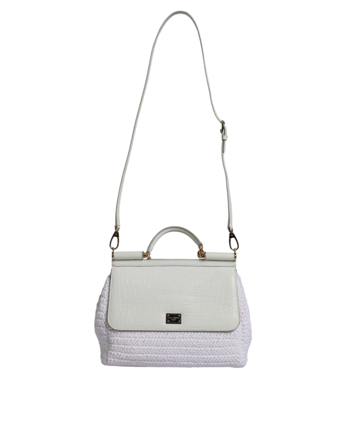 Sac à main Dolce & Gabbana en cuir et raffia blanc