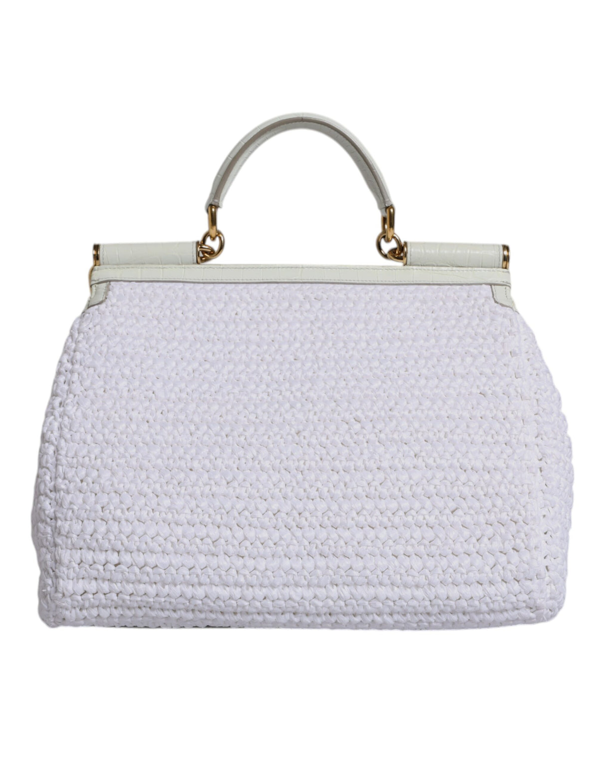 Sac à main Dolce & Gabbana en cuir et raffia blanc
