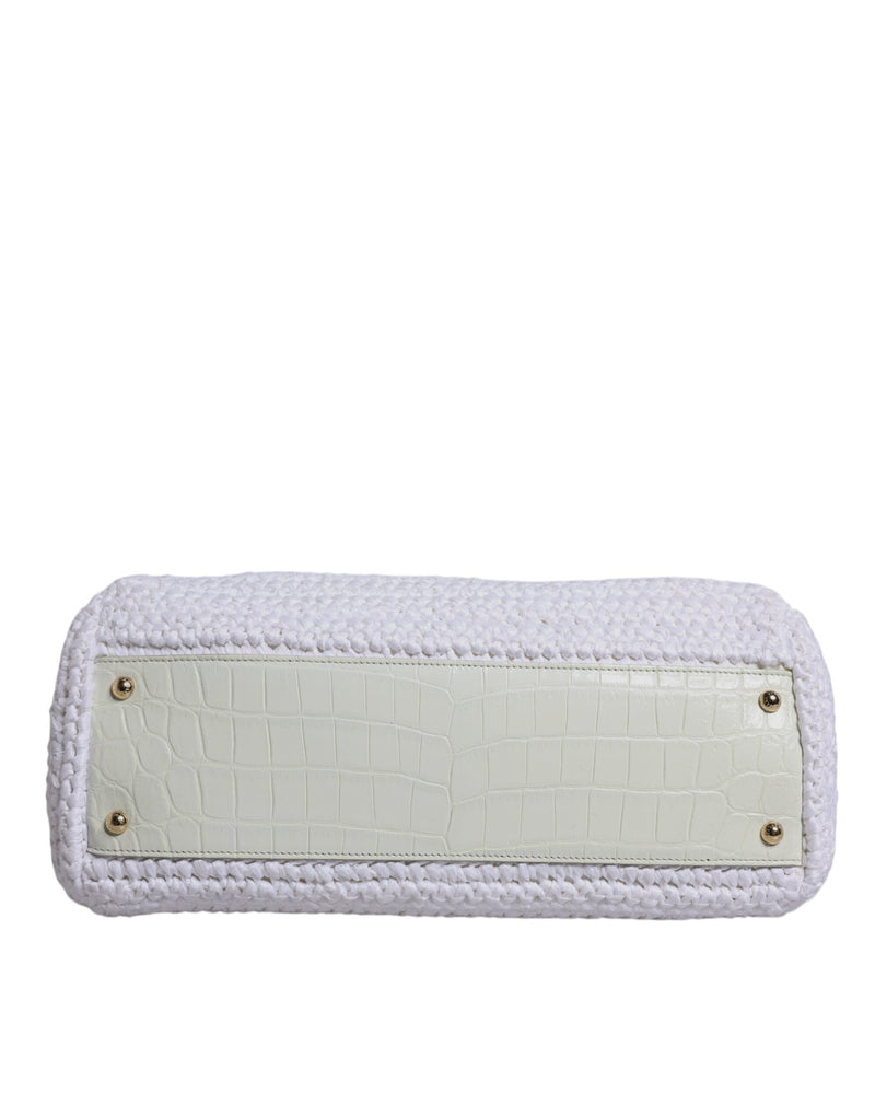 Dolce & Gabbana White Raffia Leather Top Handle Crossbody Bag