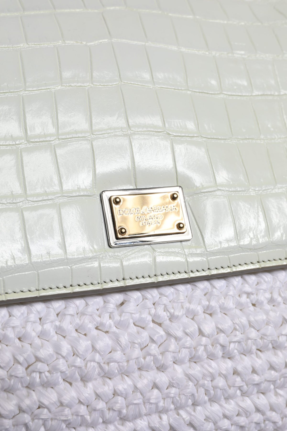 Sac à main Dolce & Gabbana en cuir et raffia blanc
