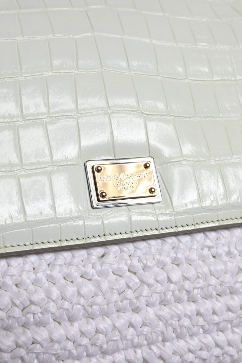 Dolce & Gabbana White Raffia Leather Top Handle Crossbody Bag
