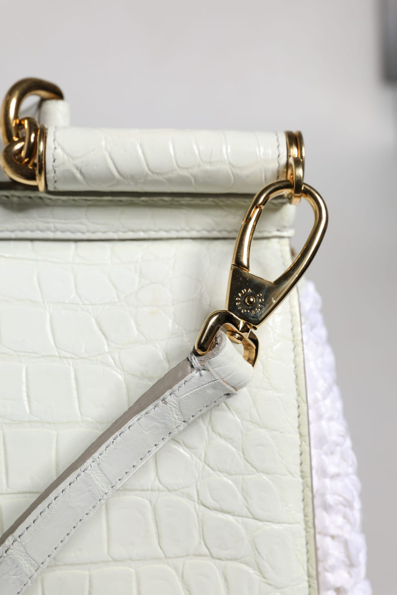 Dolce & Gabbana White Raffia Leather Top Handle Crossbody Bag