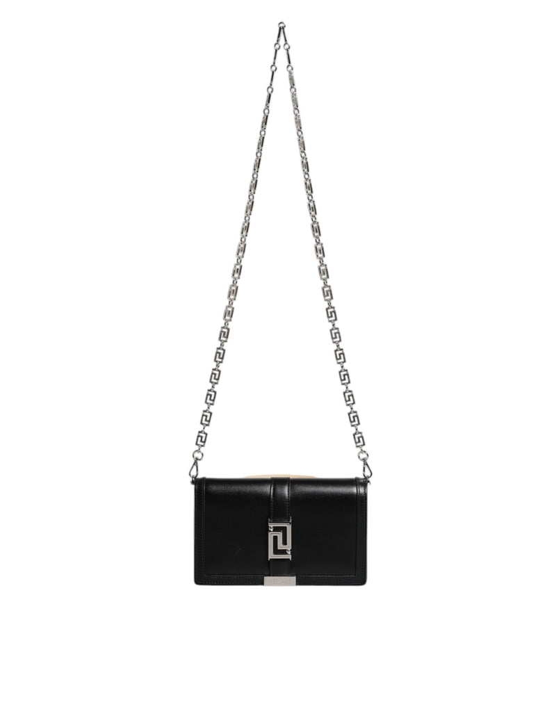 Sac à bandoulière croisé en cuir de veau noir Versace