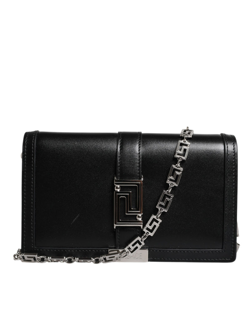 Sac à bandoulière croisé en cuir de veau noir Versace