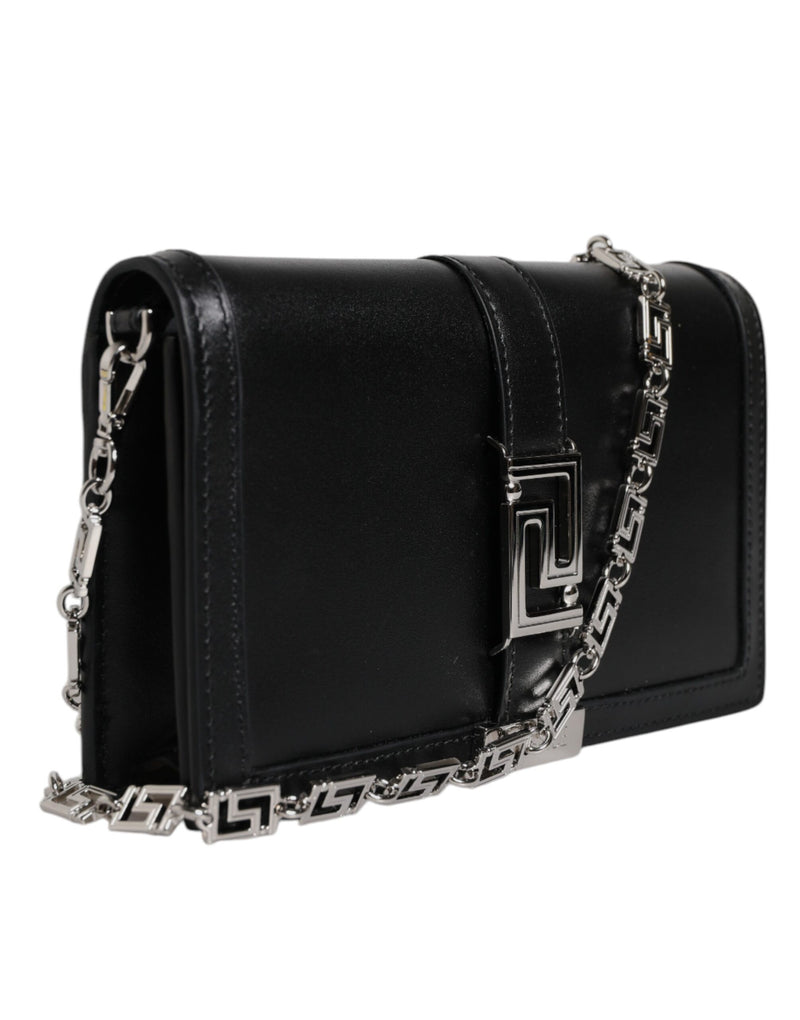 Sac à bandoulière croisé en cuir de veau noir Versace