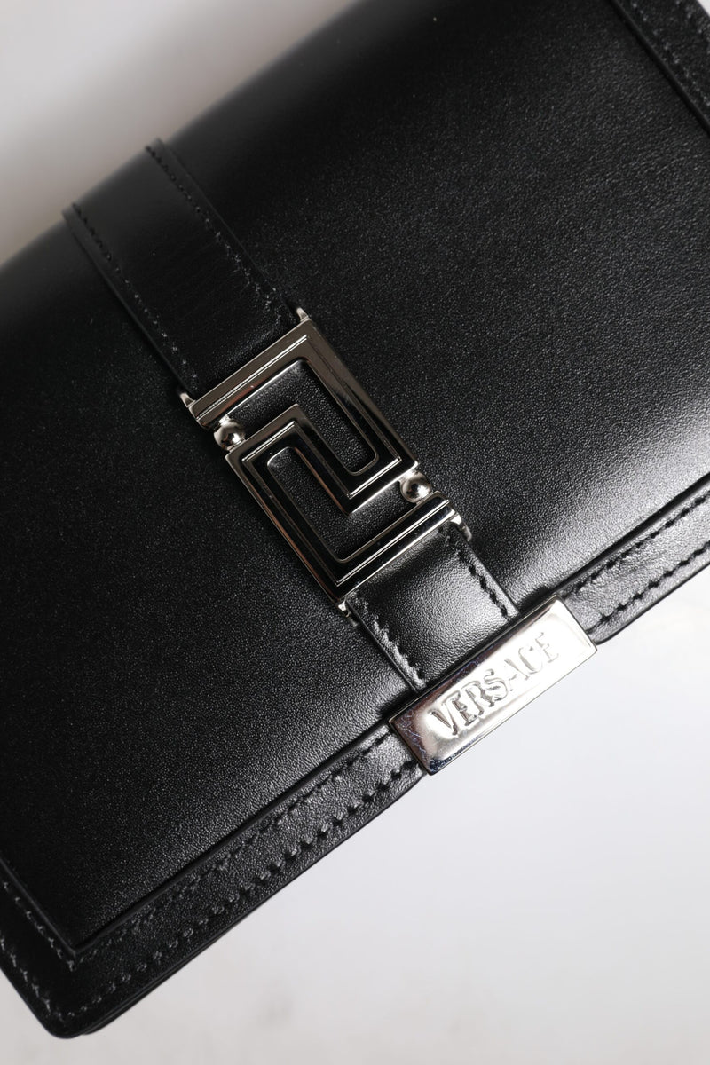 Sac à bandoulière croisé en cuir de veau noir Versace