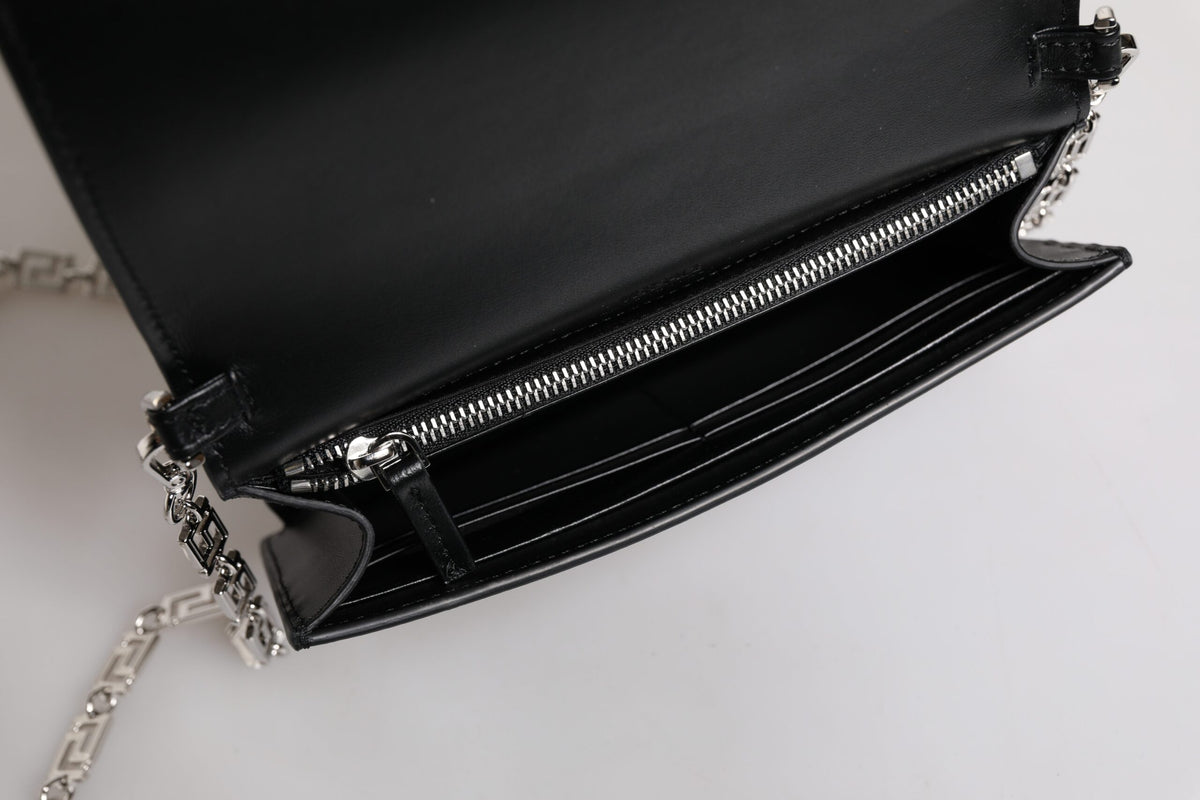 Sac à bandoulière croisé en cuir de veau noir Versace