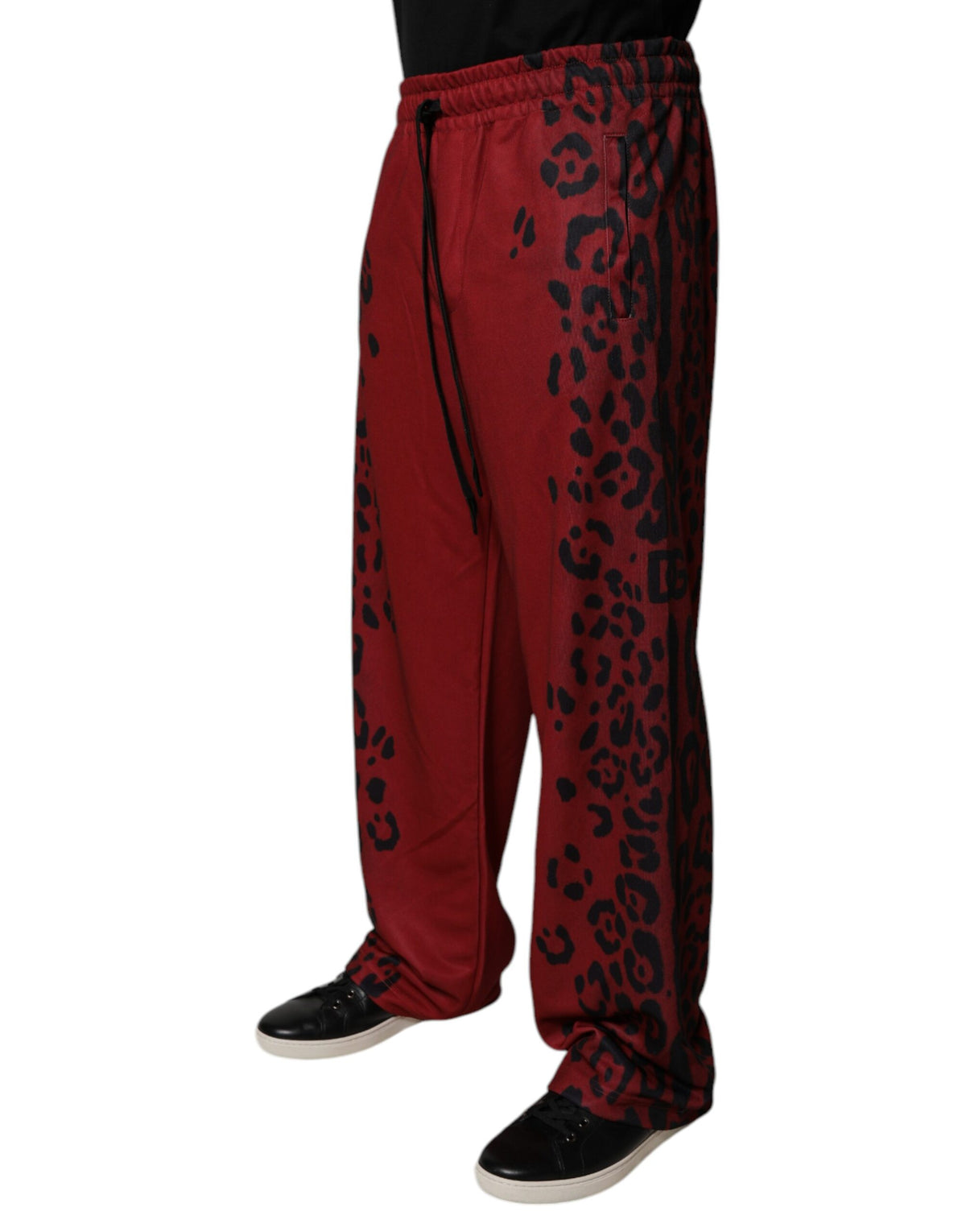 Pantalon de jogging homme Dolce &amp; Gabbana en polyester à imprimé léopard rouge